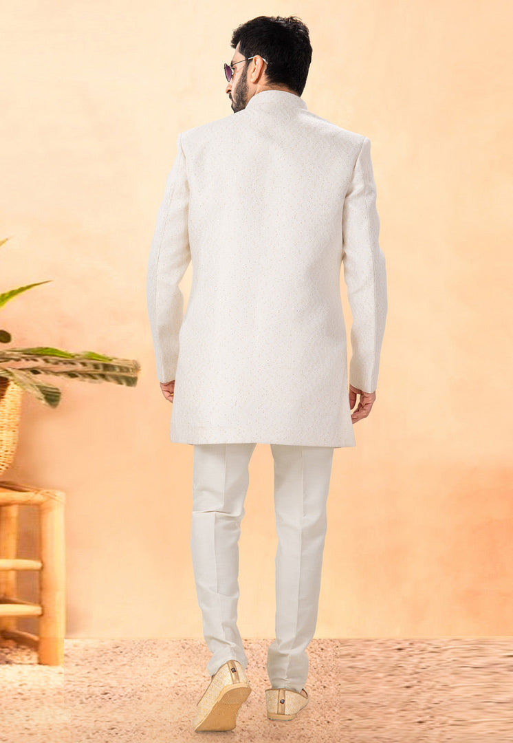 Cream Jacquard Indo Western Suit
