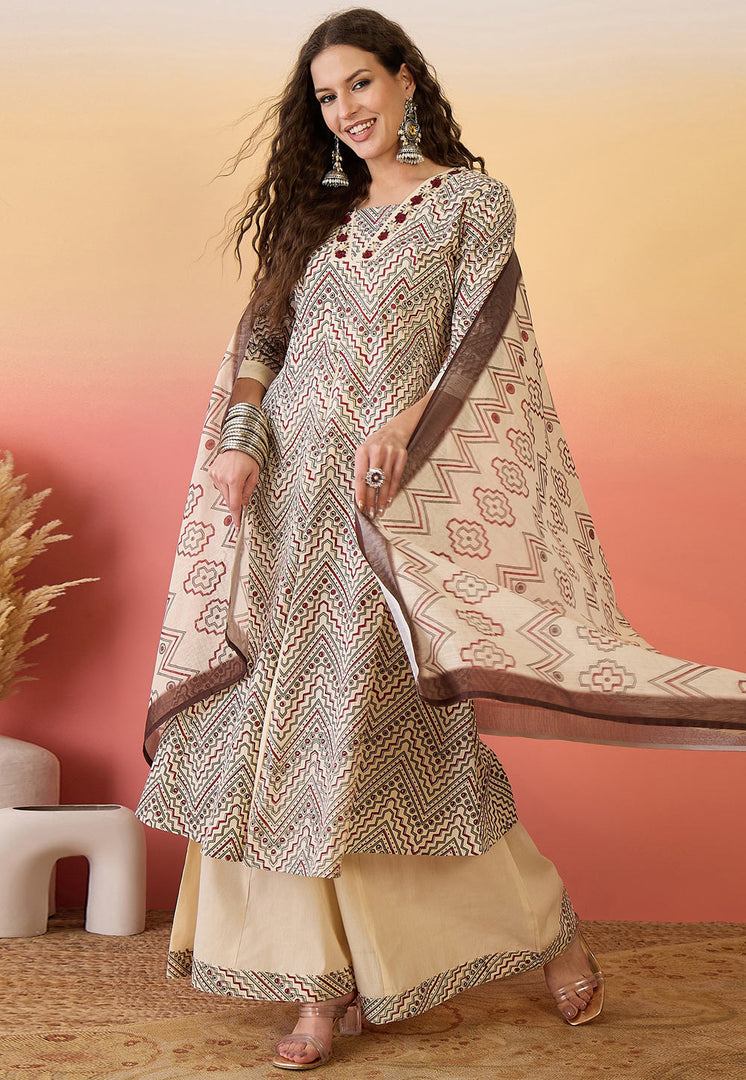 Cream Khadi Readymade Palazzo Suit