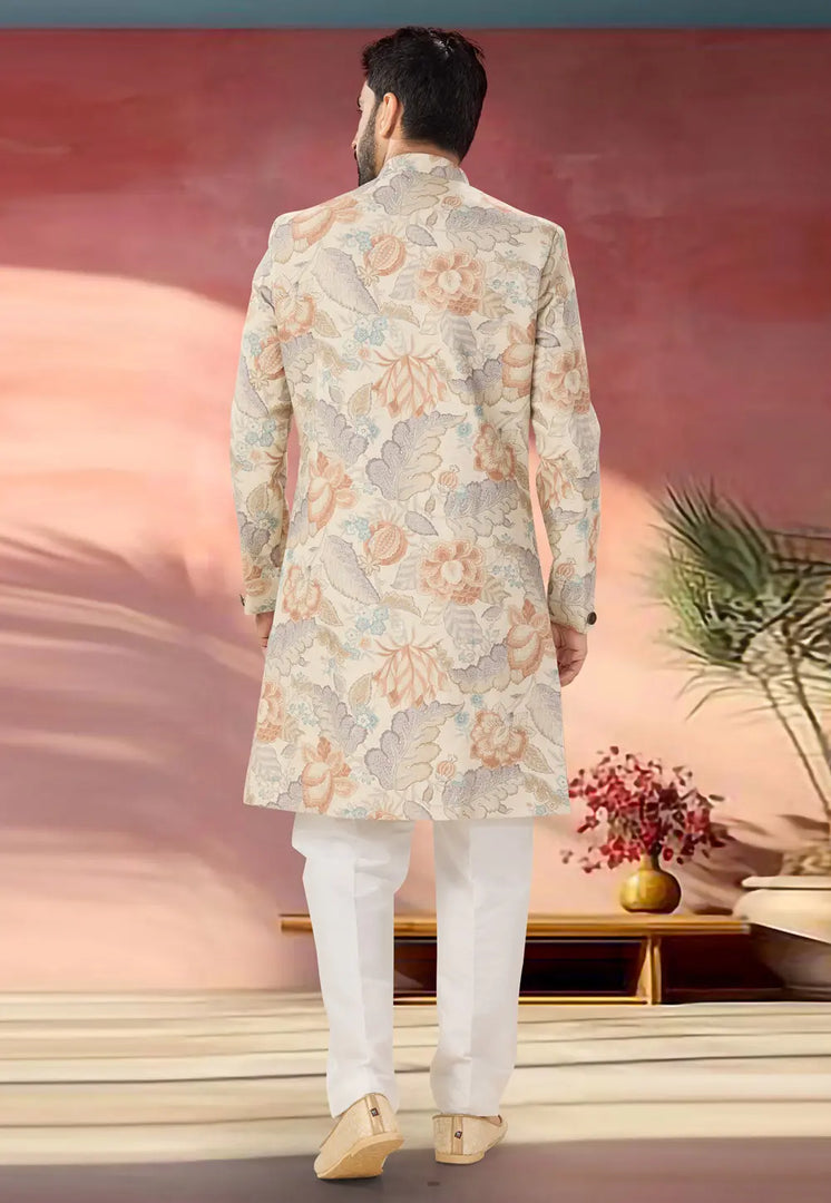 Cream Linen Indo Western Sherwani