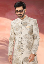 Load image into Gallery viewer, Cream Linen Indo Western Sherwani
