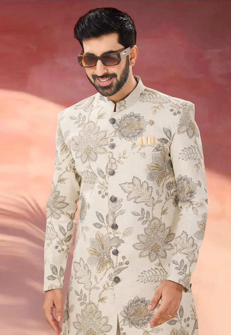 Cream Linen Indo Western Sherwani