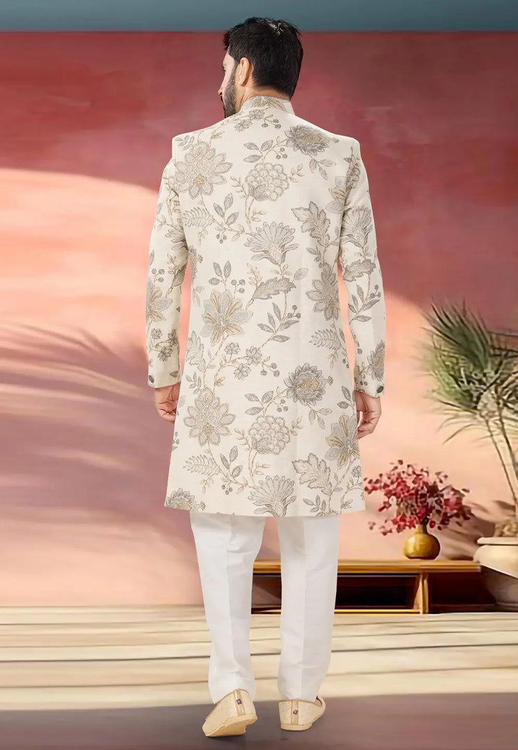 Cream Linen Indo Western Sherwani