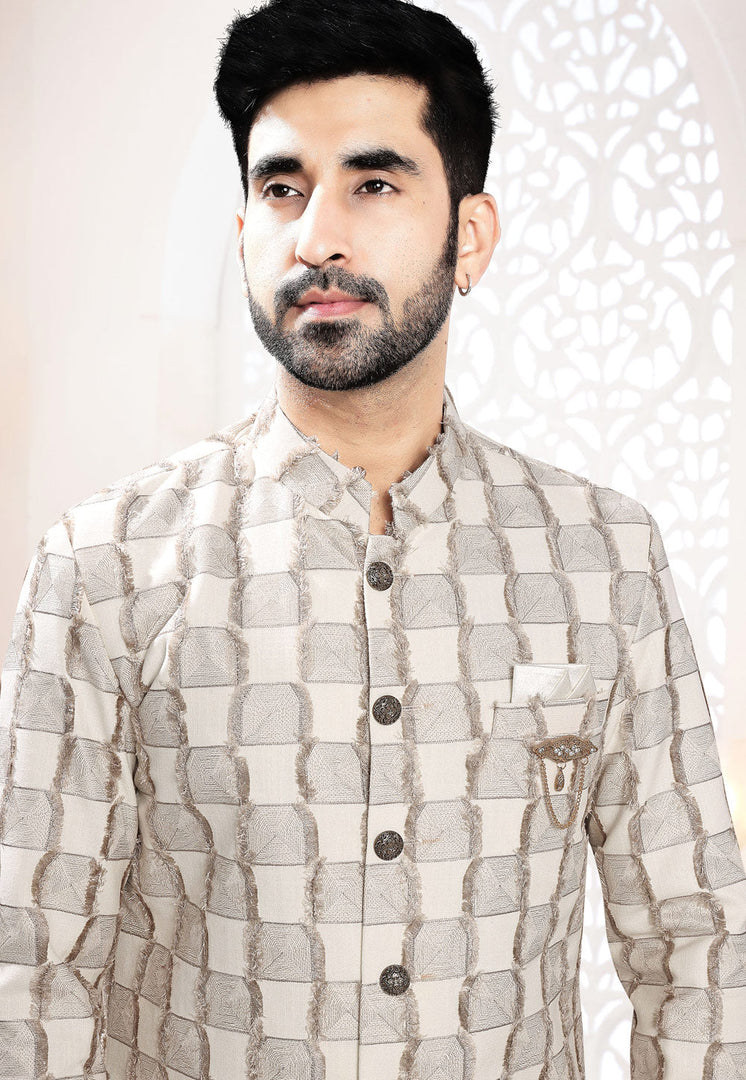 Cream Linen Indo Western Suit