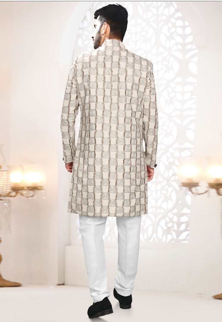 Cream Linen Indo Western Suit