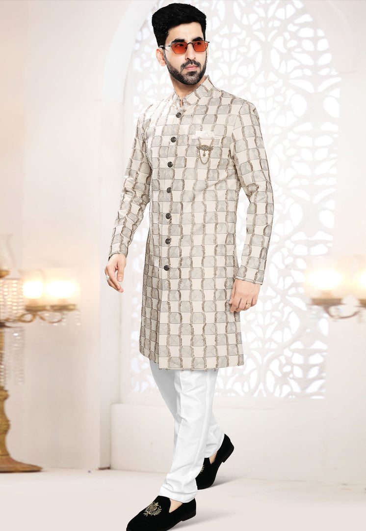 Cream Linen Indo Western Suit