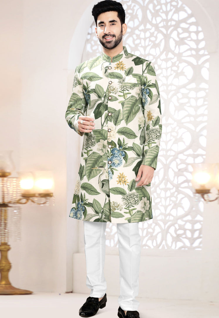 Cream Linen Indo Western Suit
