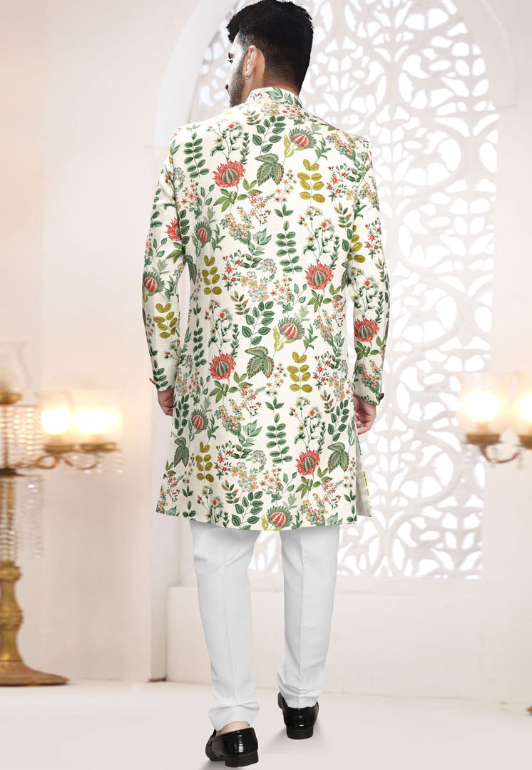 Cream Linen Indo Western Suit