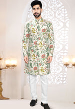 Load image into Gallery viewer, Cream Linen Indo Western Suit

