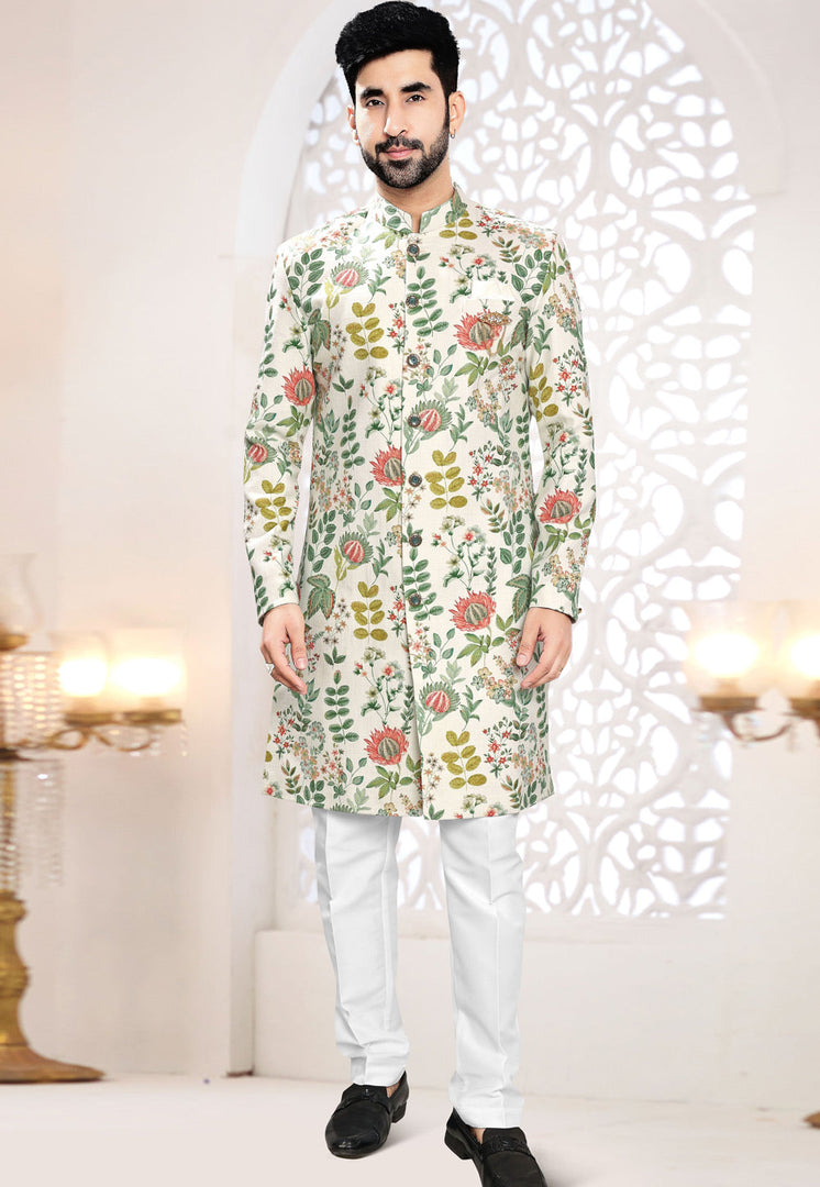 Cream Linen Indo Western Suit