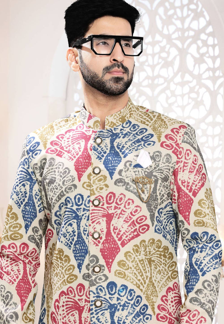 Cream Linen Indo Western Suit