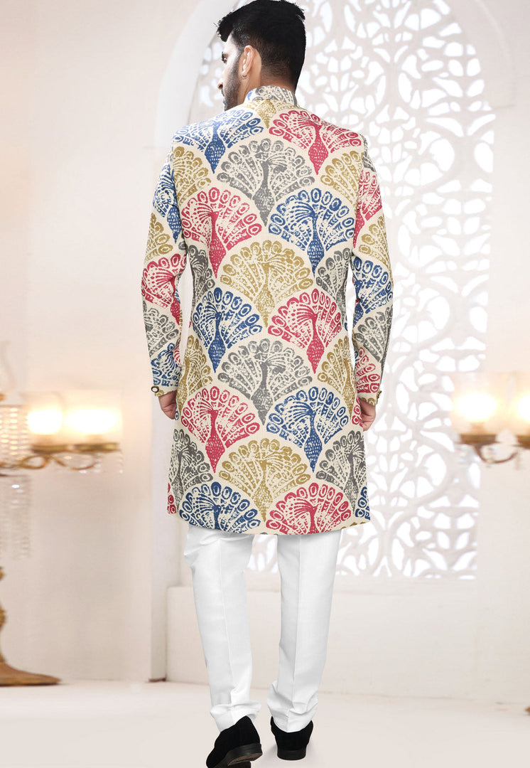 Cream Linen Indo Western Suit