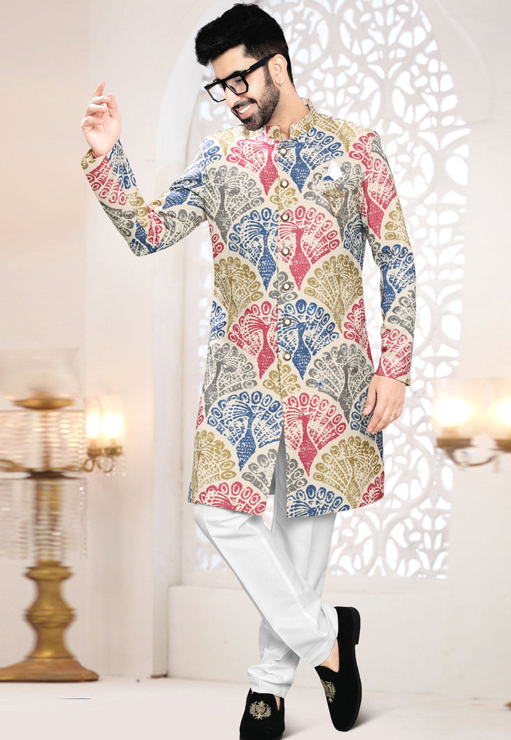 Cream Linen Indo Western Suit