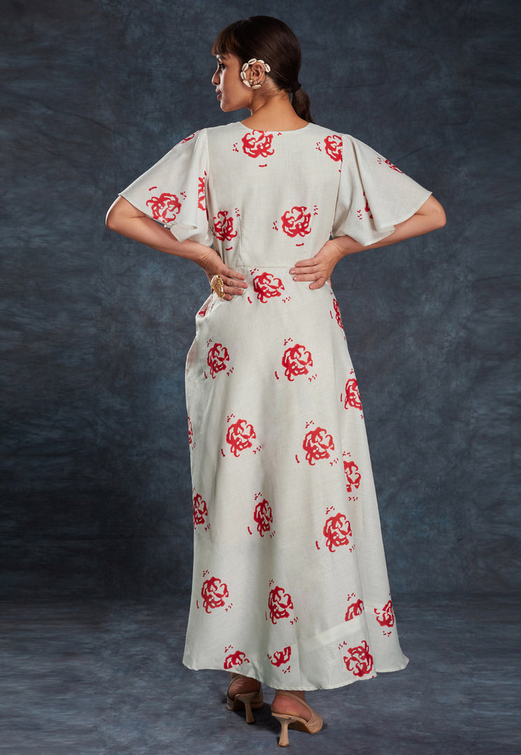 Cream Linen Printed Gown