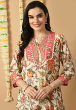 Load image into Gallery viewer, Cream Muslin Kurta Set With Pent
