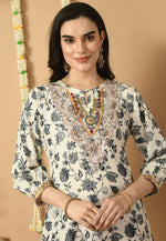 Load image into Gallery viewer, Cream Muslin Kurta Set With Pent
