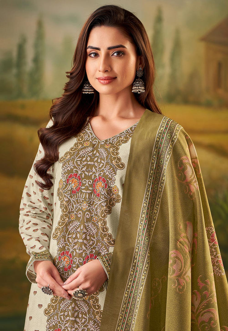 Cream Muslin Pakistani Suit