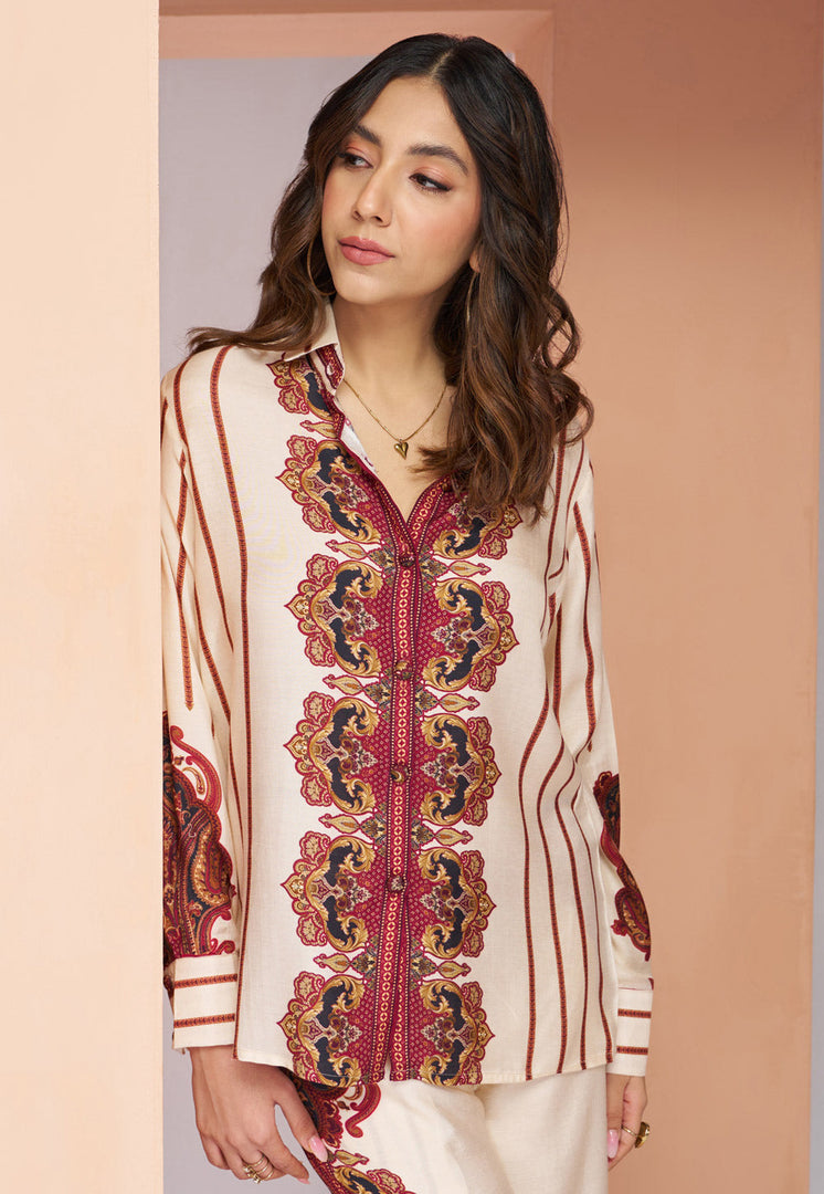 Cream Muslin Printed Co-Ords Set