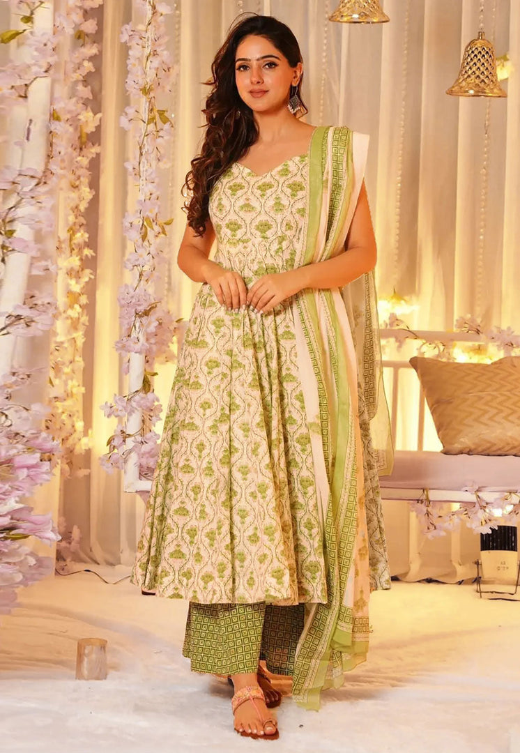 Cream Muslin Readymade Palazzo Suit
