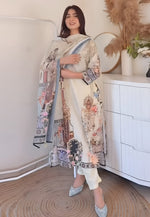 Load image into Gallery viewer, Cream Muslin Readymade Pant Style Suit
