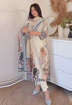 Load image into Gallery viewer, Cream Muslin Readymade Pant Style Suit
