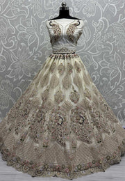 Cream Net Net Wedding Lehenga Choli