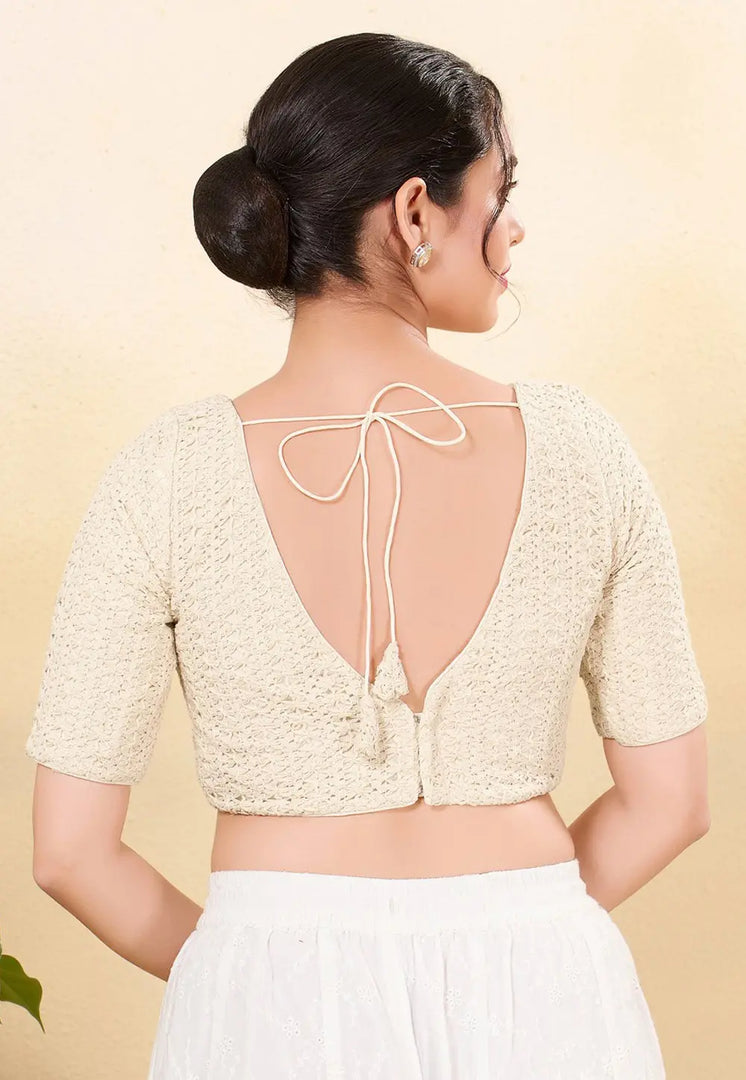 Cream Net Readymade Blouse