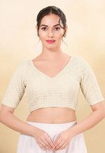 Load image into Gallery viewer, Cream Net Readymade Blouse
