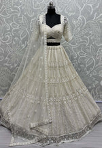 Load image into Gallery viewer, Cream Net Wedding Lehenga Choli
