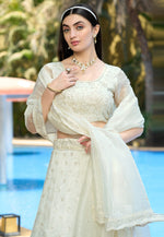 Load image into Gallery viewer, Cream Organza A Line Lehenga Choli
