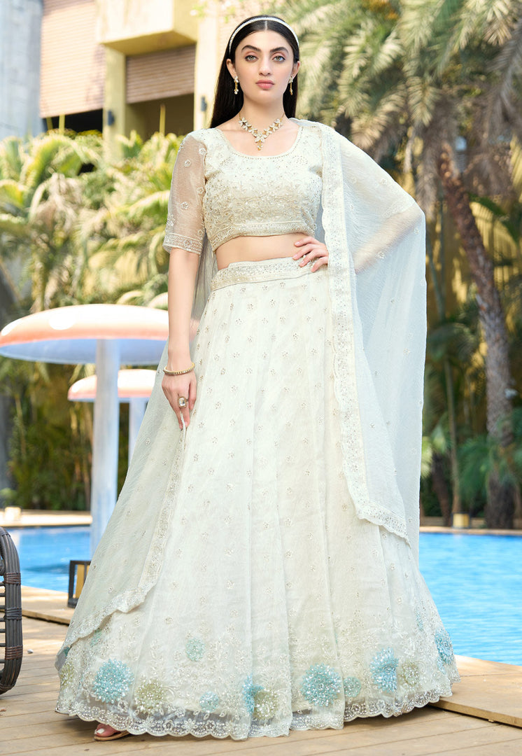 Cream Organza A Line Lehenga Choli