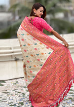 Load image into Gallery viewer, Cream Patola Silk Saree With Blouse
