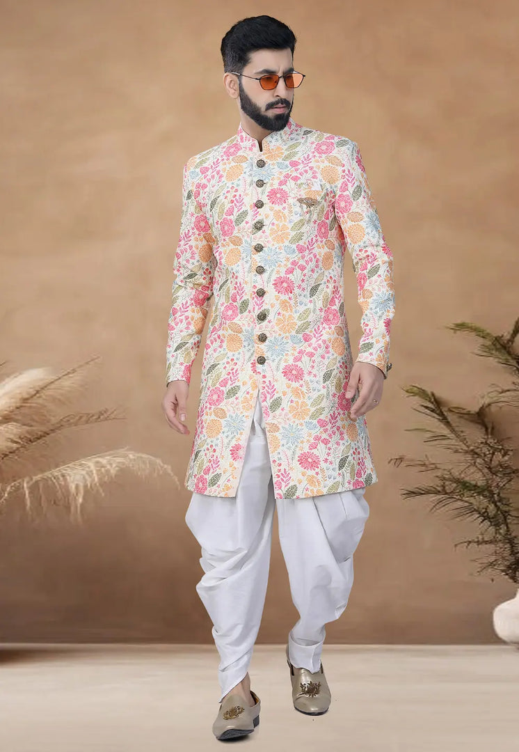 Cream Rayon Indo Western Suit