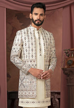 Load image into Gallery viewer, Cream Satin Indo Western Suit
