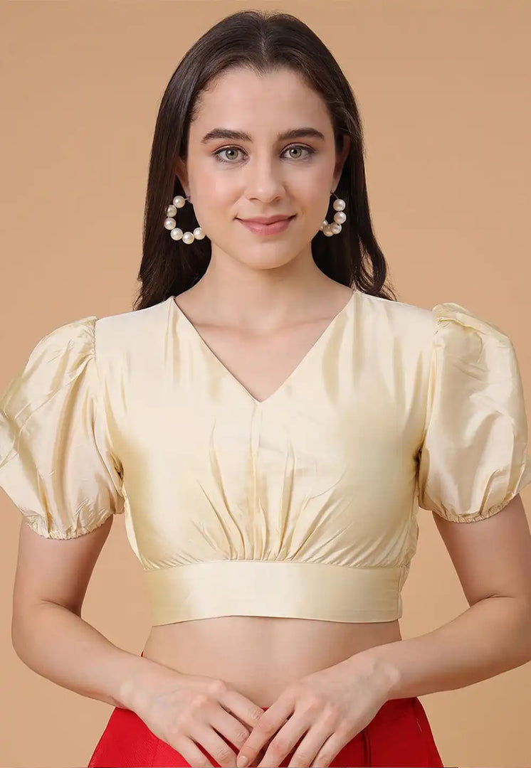 Cream Satin Silk Readymade Blouse
