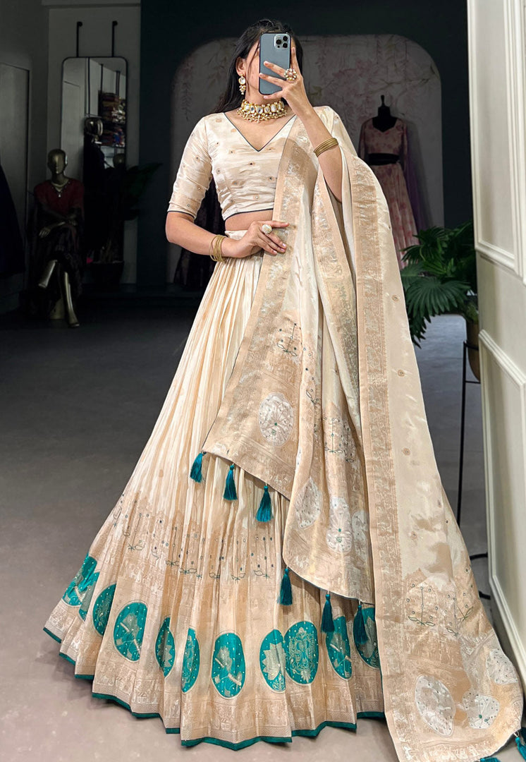 Cream Shimmer Circular Lehenga Choli