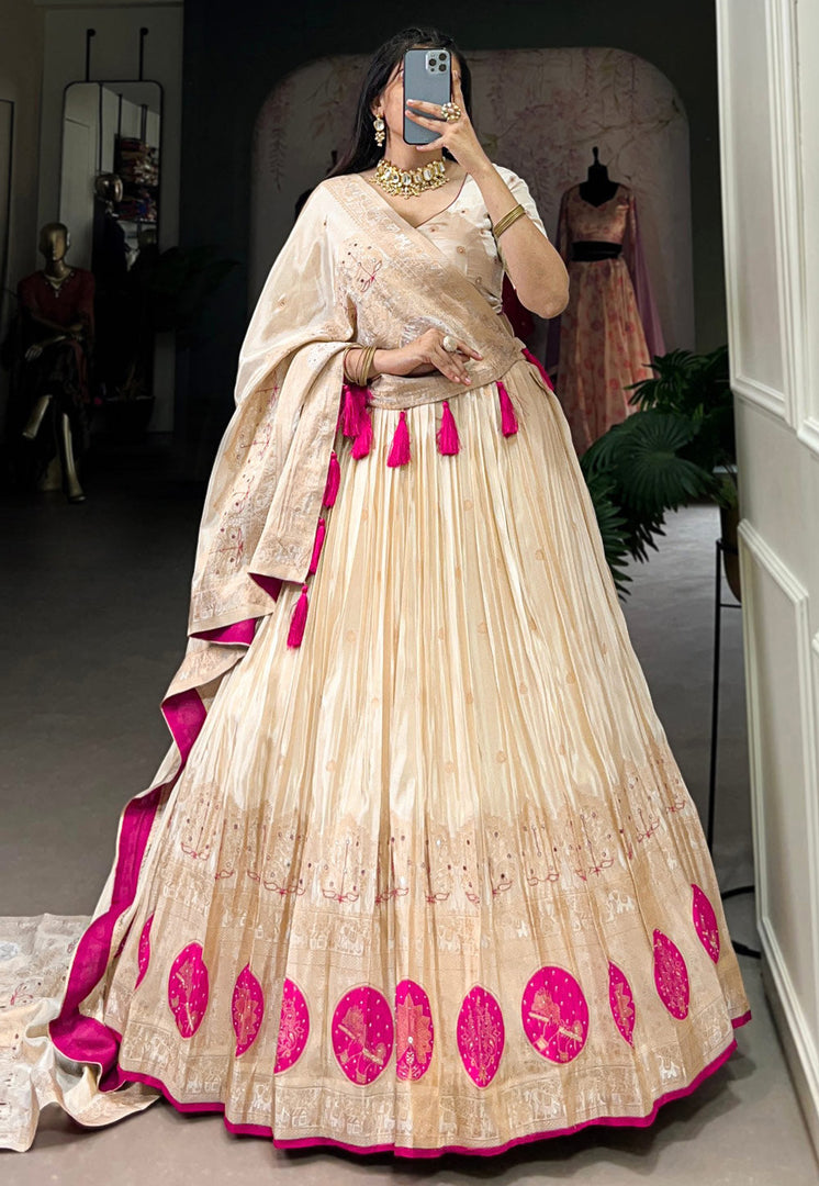 Cream Shimmer Lehenga Choli