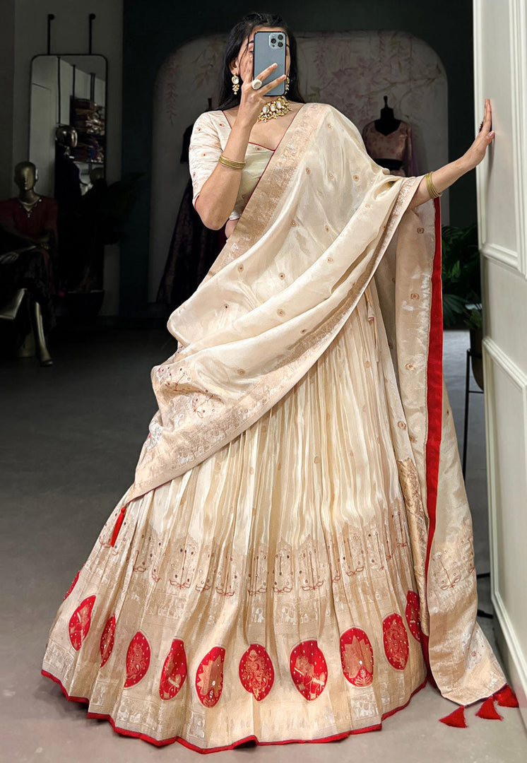 Cream Shimmer Lehenga Choli