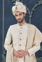 Load image into Gallery viewer, Cream Silk Achkan Style Sherwani
