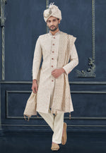 Load image into Gallery viewer, Cream Silk Achkan Style Sherwani
