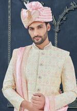 Load image into Gallery viewer, Cream Silk Achkan Style Sherwani
