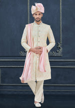 Load image into Gallery viewer, Cream Silk Achkan Style Sherwani
