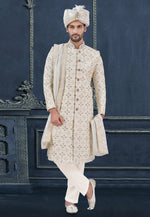 Load image into Gallery viewer, Cream Silk Achkan Style Sherwani
