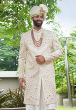 Load image into Gallery viewer, Cream Silk Anarkali Sherwani
