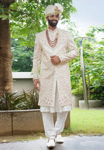 Load image into Gallery viewer, Cream Silk Anarkali Sherwani
