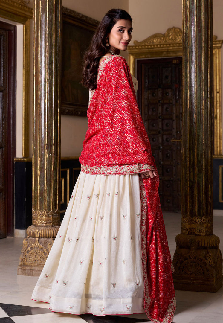 Cream Silk Circular Lehenga Choli