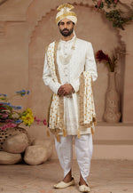 Load image into Gallery viewer, Cream Silk Dhoti Sherwani
