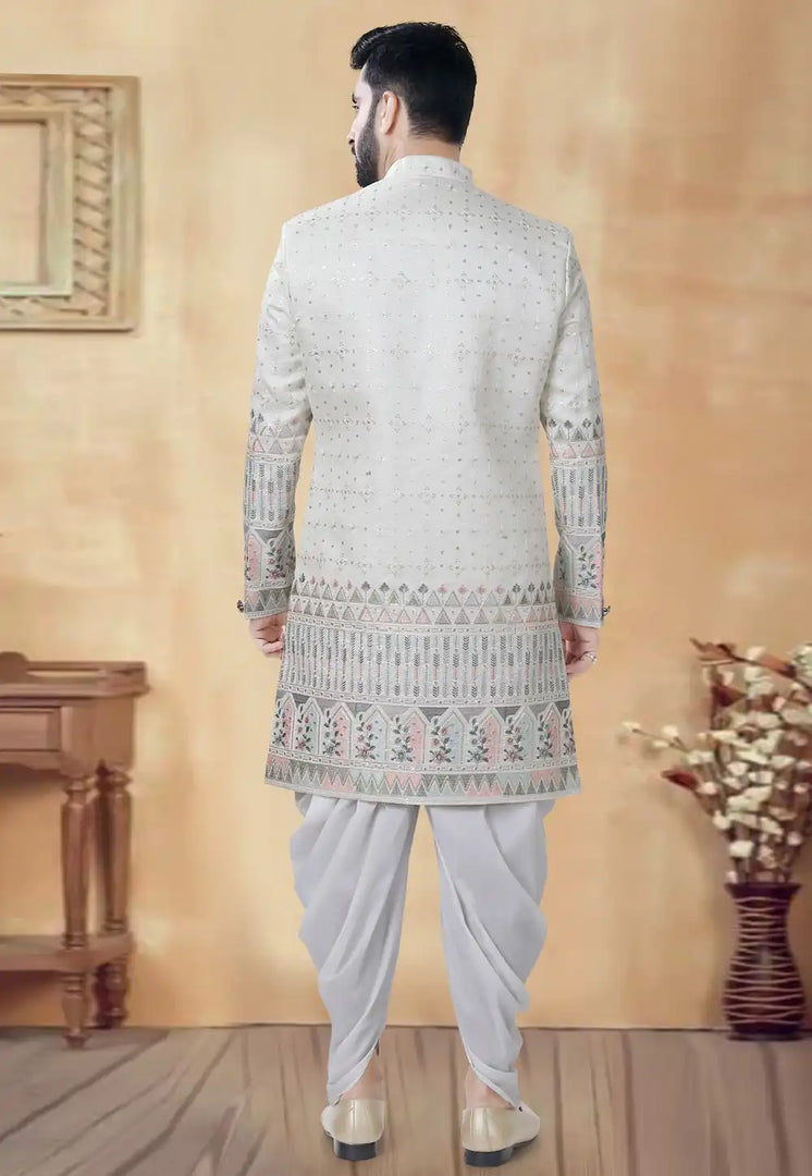 Cream Silk Dhoti Sherwani