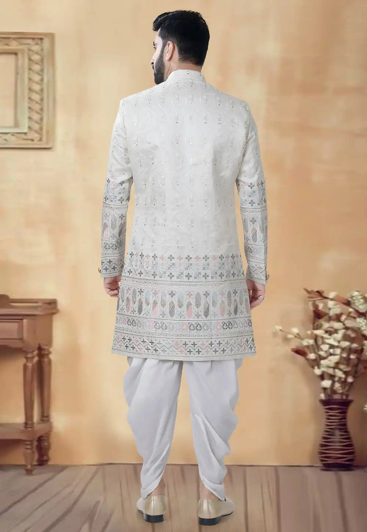 Cream Silk Dhoti Sherwani