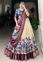 Load image into Gallery viewer, Cream Silk Floral print Lehenga choli
