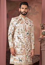 Load image into Gallery viewer, Cream Silk Indo Western Sherwani
